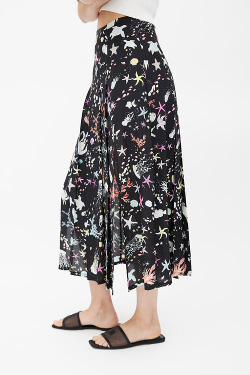 Rixo Black & Multicolour Pleated Ocean Skirt