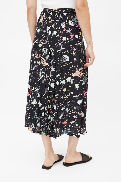 Rixo Black & Multicolour Pleated Ocean Skirt