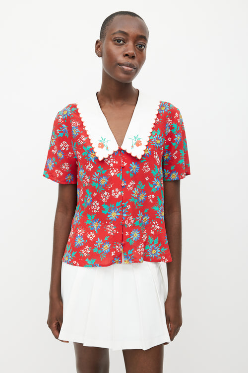 Rixo Red & Multi Silk Floral Blouse