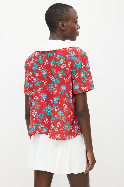 Rixo Red & Multi Silk Floral Blouse