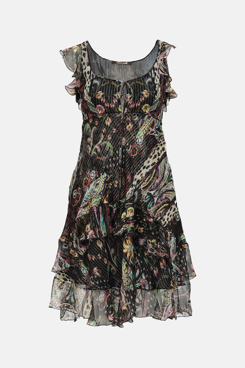 Roberto CavalliSilk Patterned Ruffle Dress