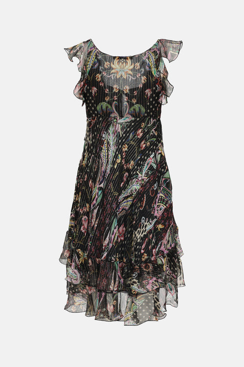 Roberto CavalliSilk Patterned Ruffle Dress