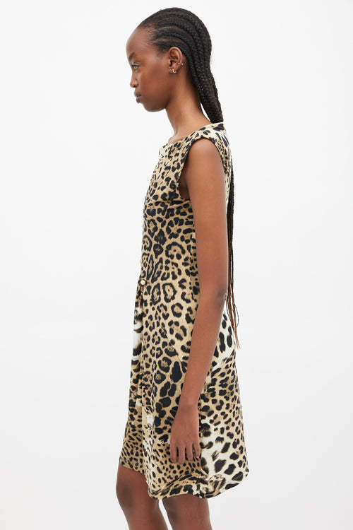 Roberto Cavalli Beige & Black Printed Pinned Dress