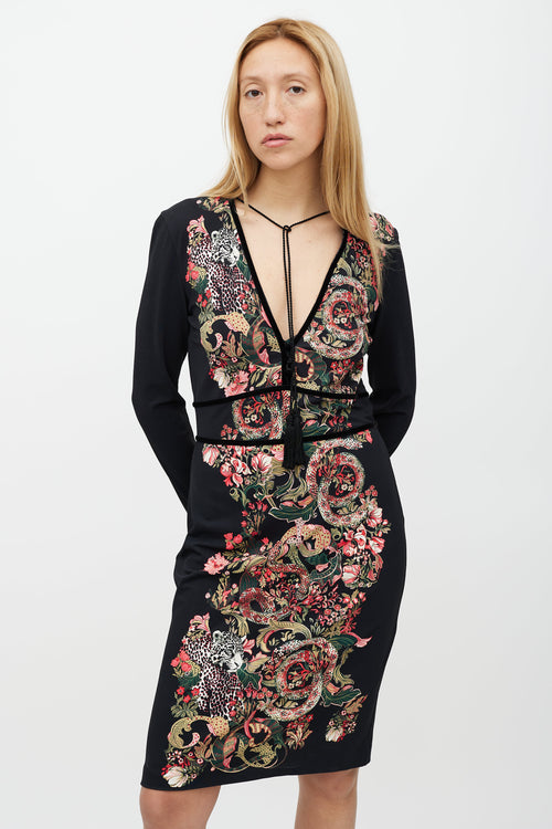Roberto Cavalli Black & Multicolour Floral Dress