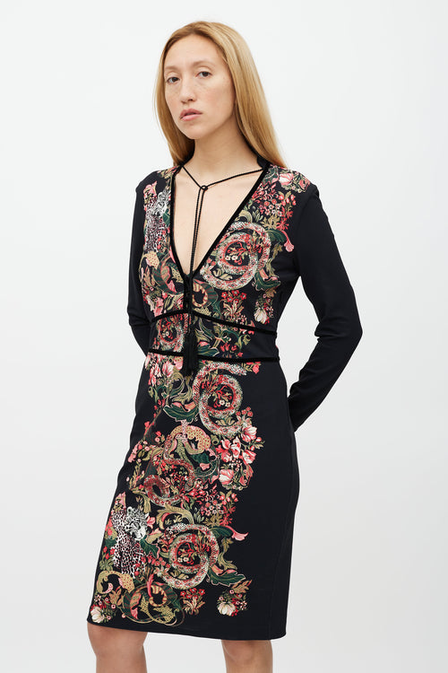 Roberto Cavalli Black & Multicolour Floral Dress