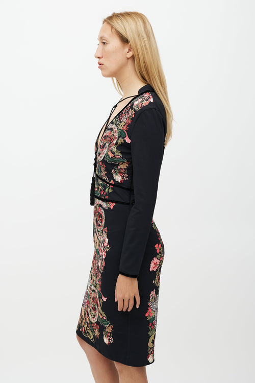 Roberto Cavalli Black & Multicolour Floral Dress