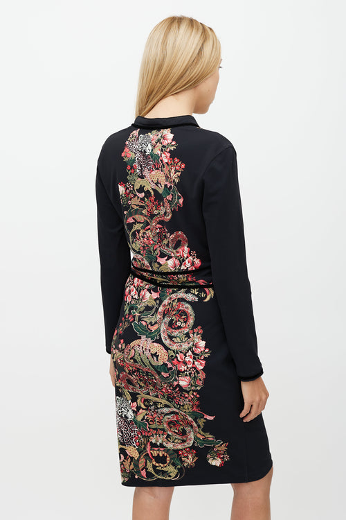 Roberto Cavalli Black & Multicolour Floral Dress