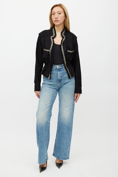 Roberto Cavalli Black & Silver Gathered Jacket