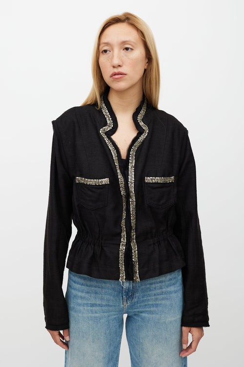 Roberto Cavalli Black & Silver Gathered Jacket