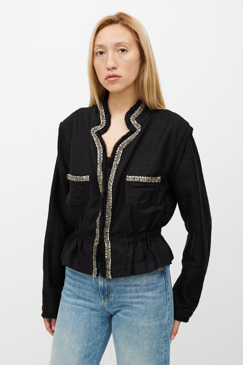 Roberto Cavalli Black & Silver Gathered Jacket