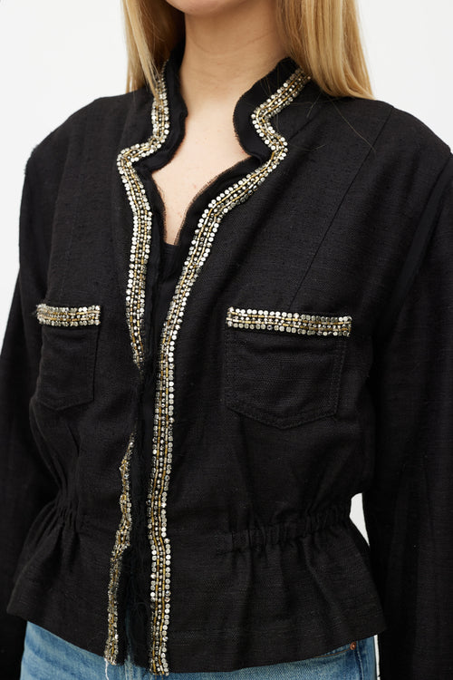 Roberto Cavalli Black & Silver Gathered Jacket