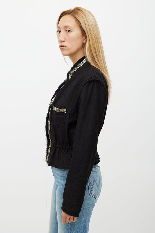 Roberto Cavalli Black & Silver Gathered Jacket