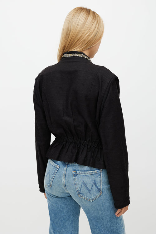 Roberto Cavalli Black & Silver Gathered Jacket