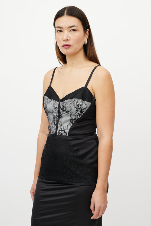 Roberto Cavalli Black & White Satin Lace Bustier Top
