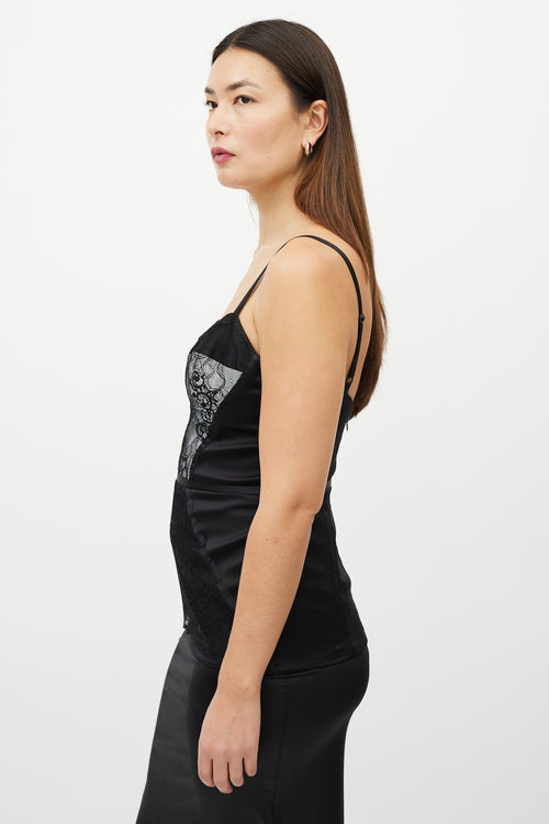 Roberto Cavalli Black & White Satin Lace Bustier Top