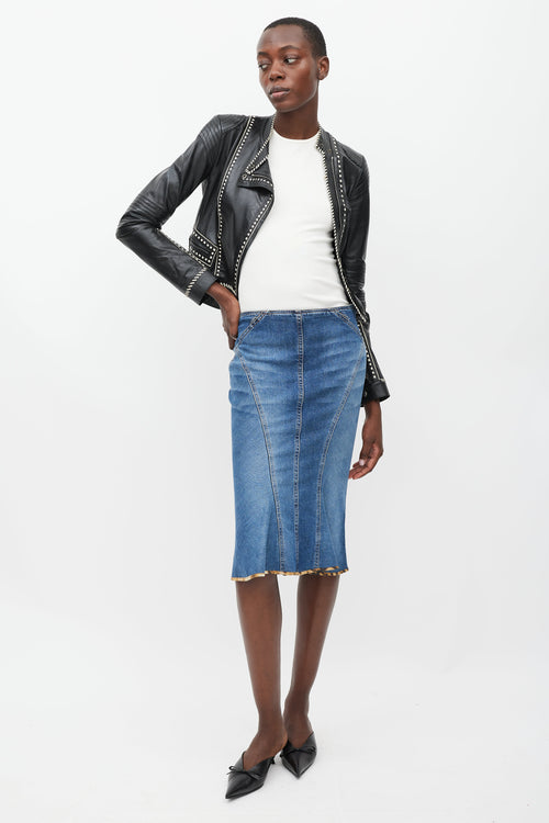 Roberto Cavalli Black & White Whipstich Leather Jacket