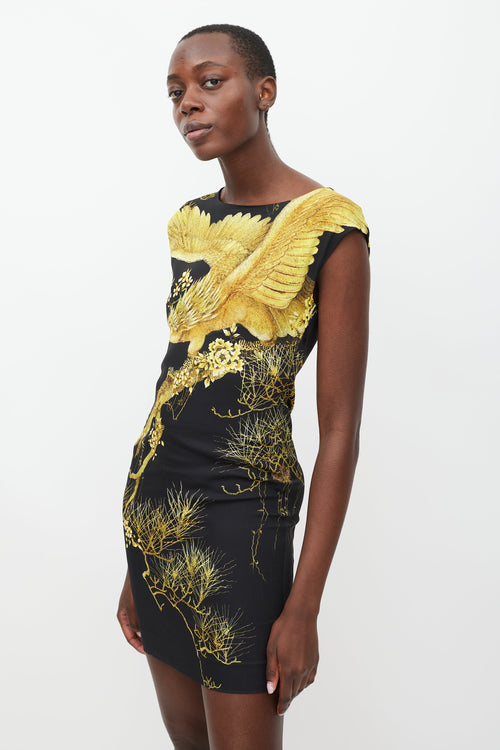 Roberto Cavalli Black & Yellow Printed Sheath Dress