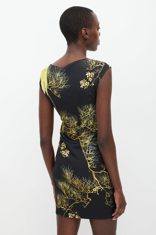 Roberto Cavalli Black & Yellow Printed Sheath Dress