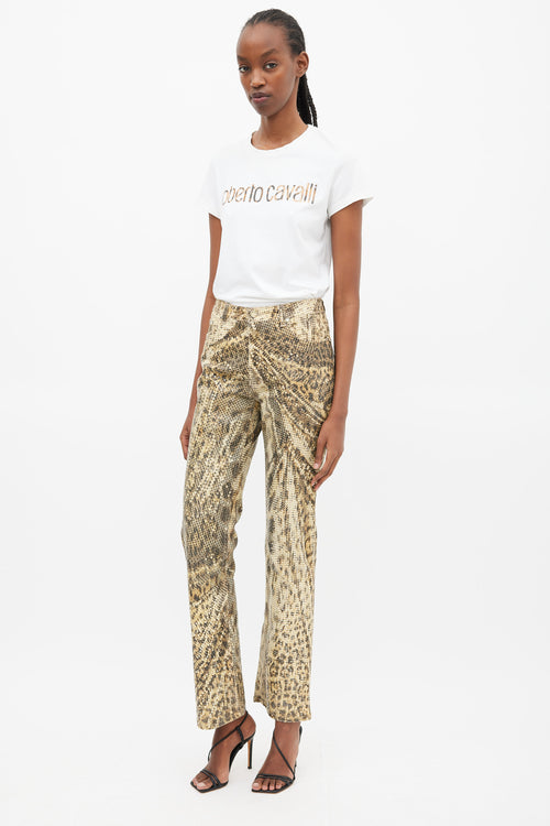 Roberto Cavalli Brown & Cream Printed Sequinned Pants