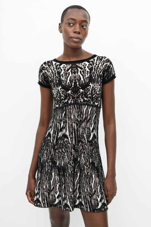 Roberto Cavalli Brown & White Knit Skater Dress