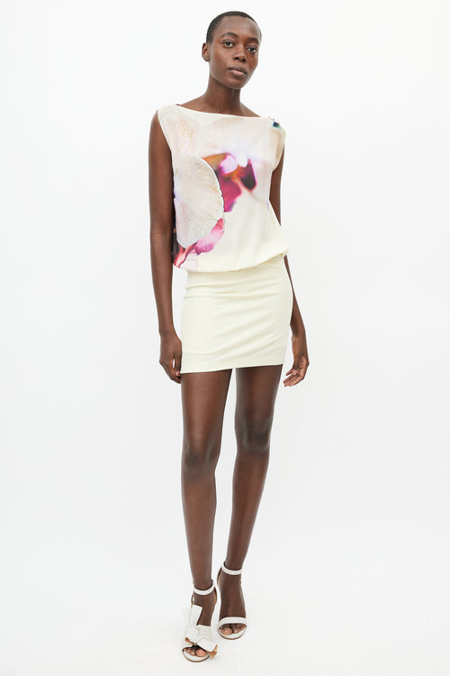 Roberto Cavalli Cream & Purple Silk Floral Dress