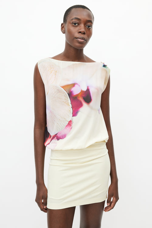 Roberto Cavalli Cream & Purple Silk Floral Dress