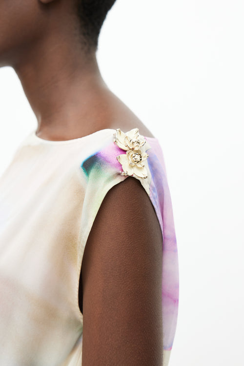 Roberto Cavalli Cream & Purple Silk Floral Dress
