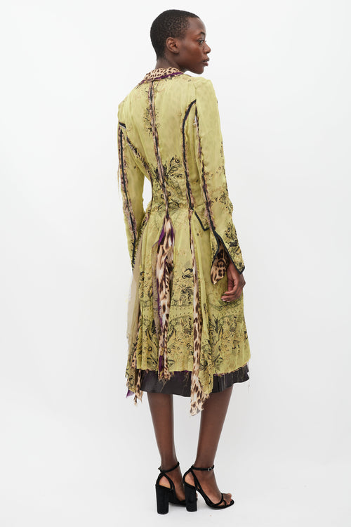 Roberto Cavalli Green & Multicolour Layered Silk Coat