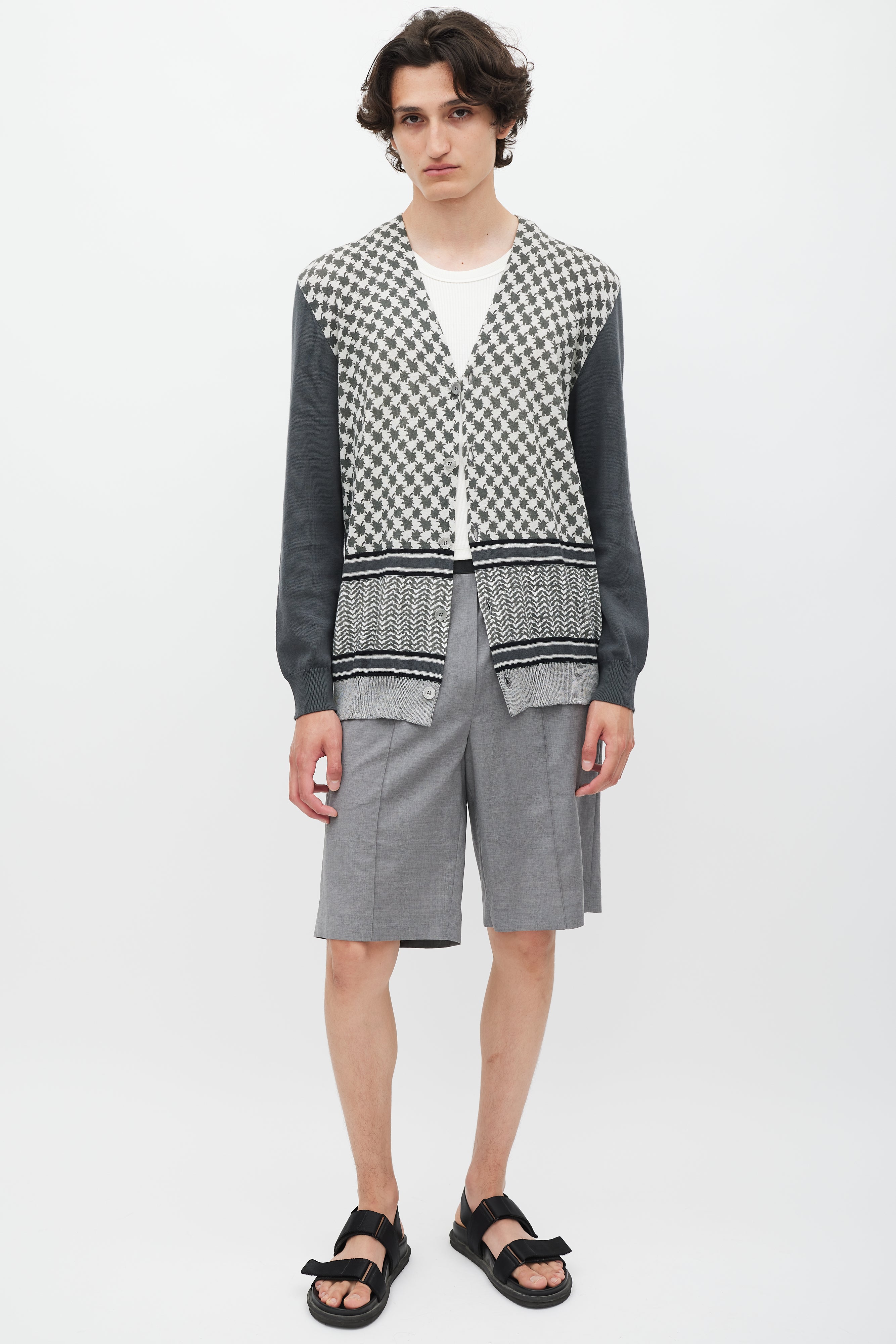 Roberto Cavalli Grey & Cream Patterned Cardigan