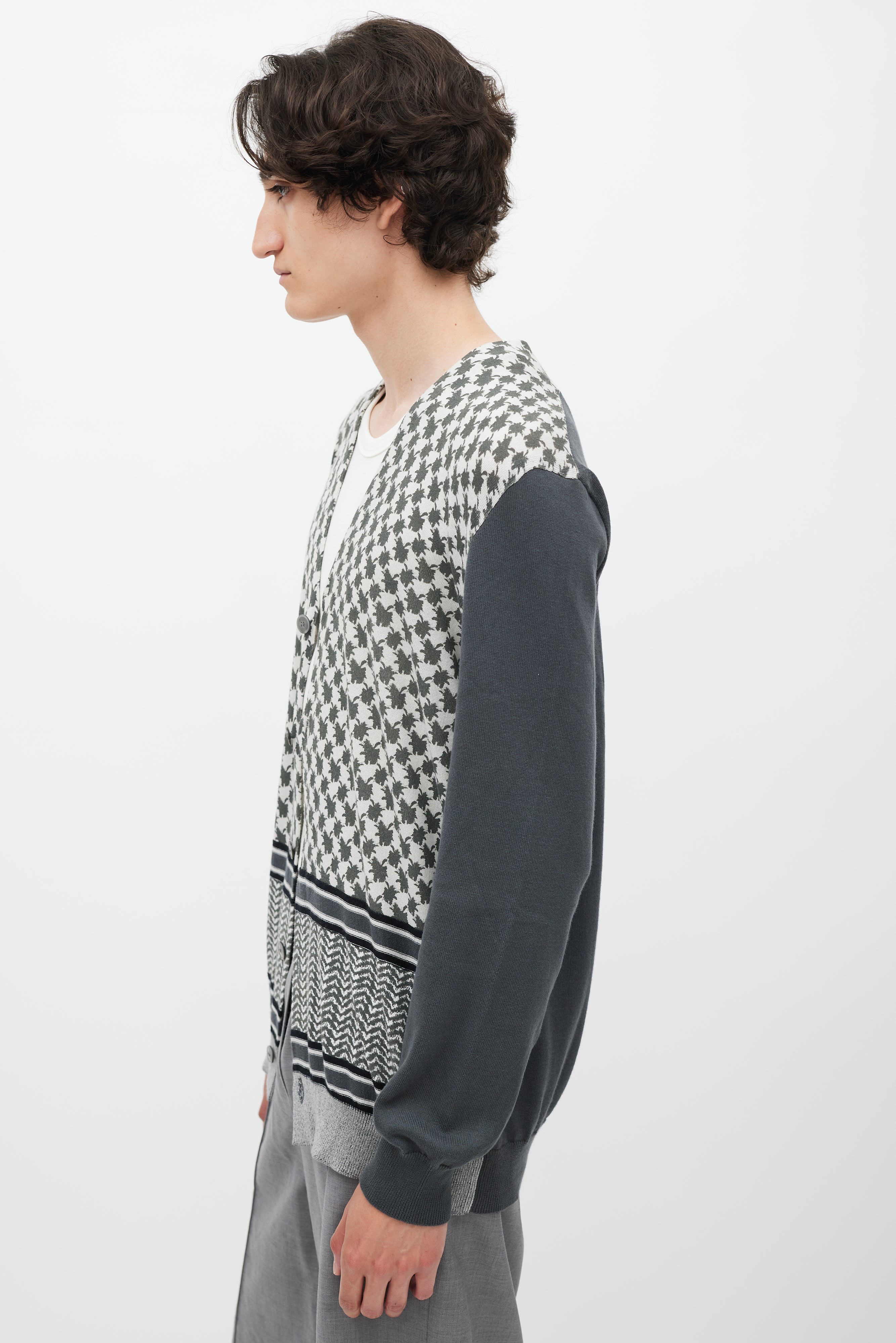 Roberto Cavalli Grey & Cream Patterned Cardigan