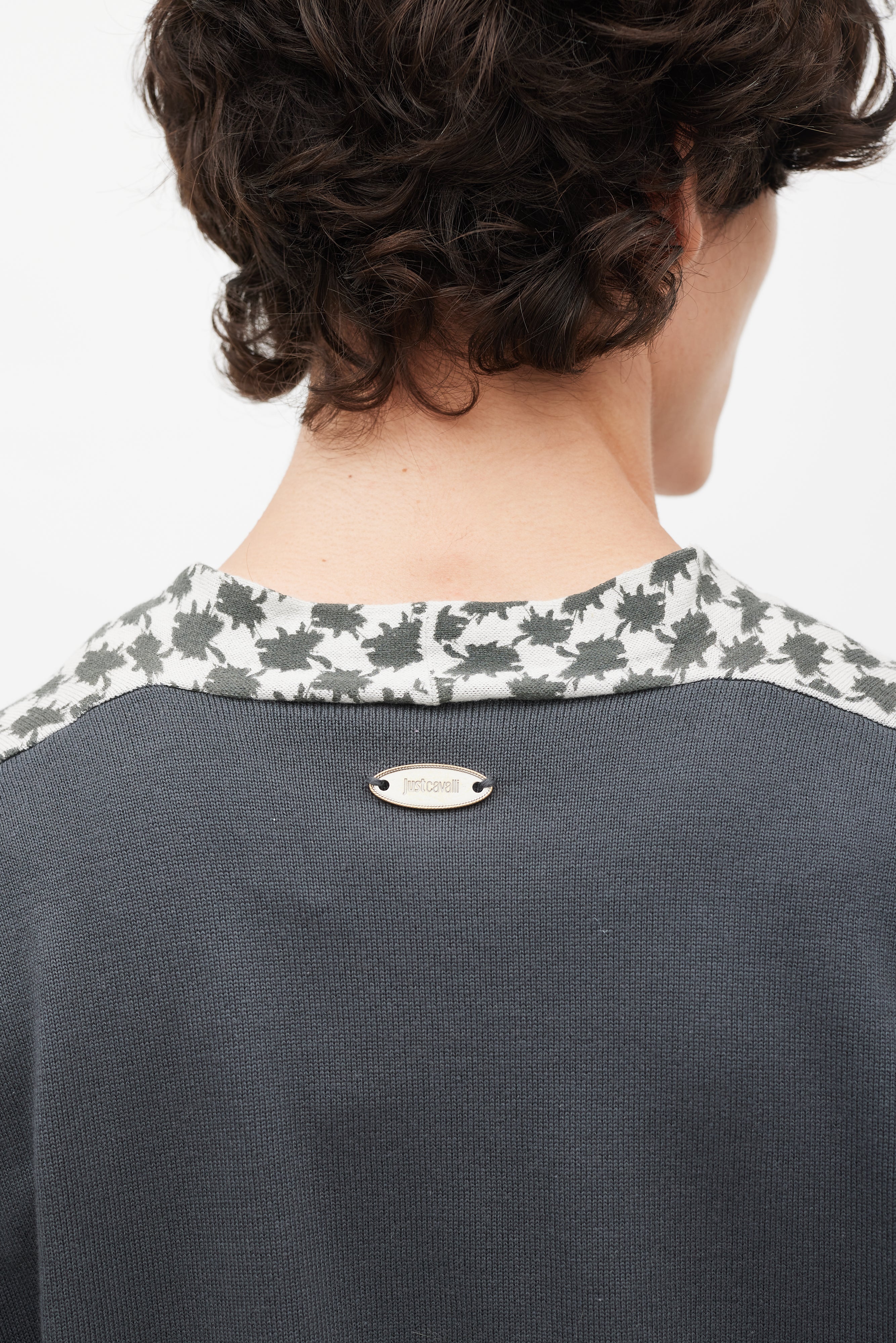 Roberto Cavalli Grey & Cream Patterned Cardigan