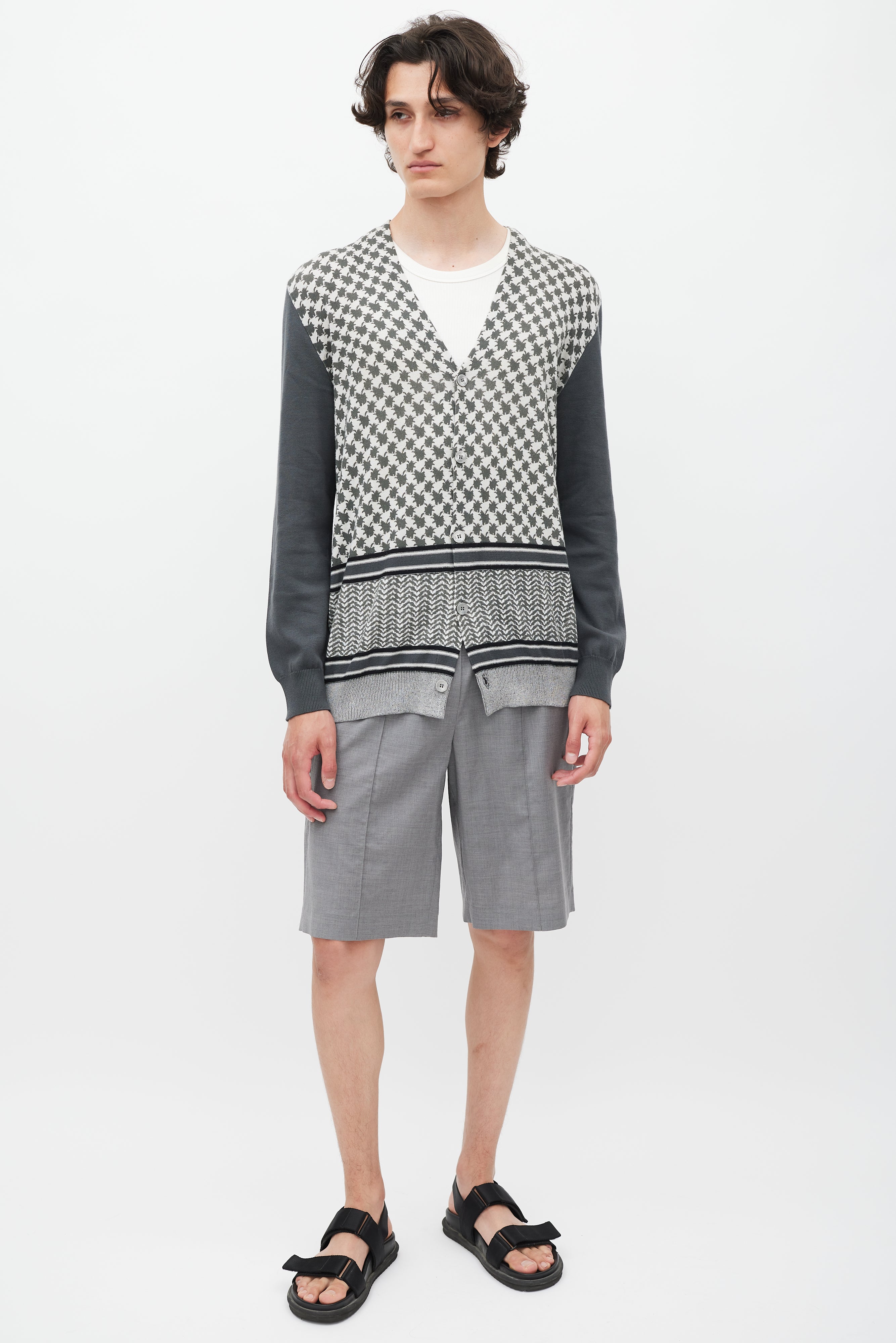 Roberto Cavalli Grey & Cream Patterned Cardigan