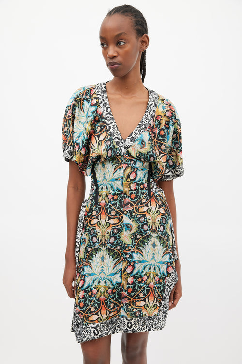 Roberto Cavalli Black & Multicolour Floral Lace Up Dress
