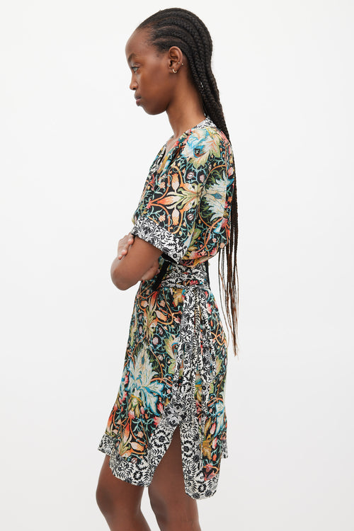Roberto Cavalli Black & Multicolour Floral Lace Up Dress