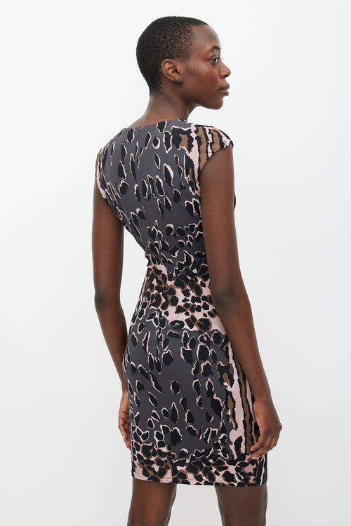 Roberto Cavalli Pink & Black Printed Pleated Waist Dress