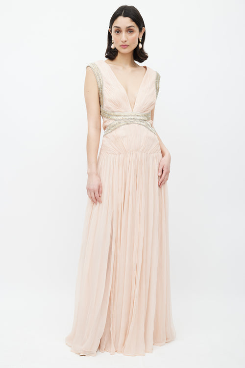 Roberto Cavalli Pink & Multicolour Embellished Gown