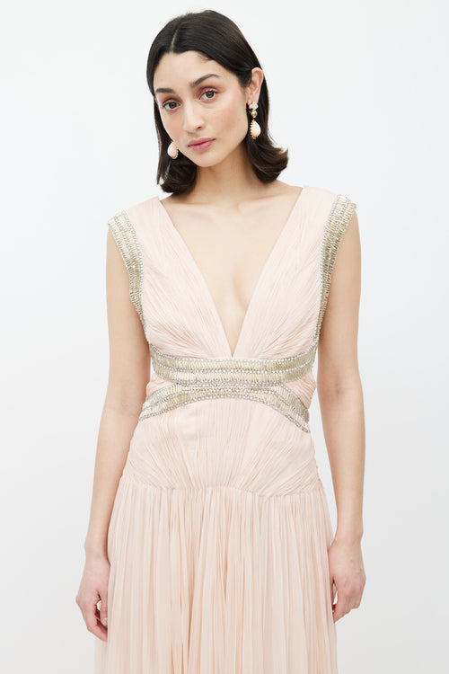 Roberto Cavalli Pink & Multicolour Embellished Gown
