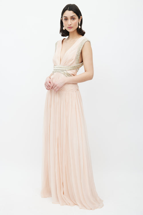 Roberto Cavalli Pink & Multicolour Embellished Gown