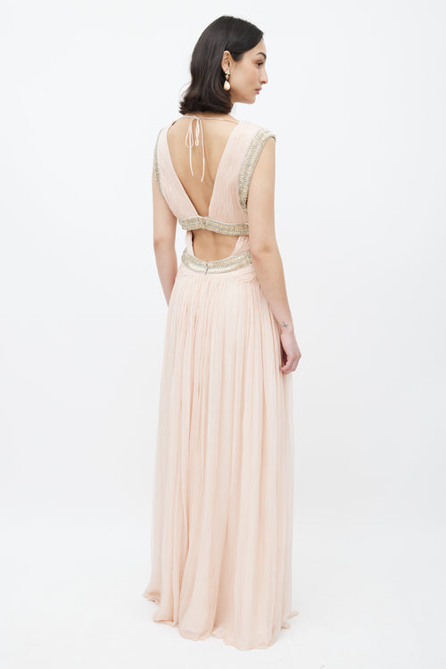Roberto Cavalli Pink & Multicolour Embellished Gown