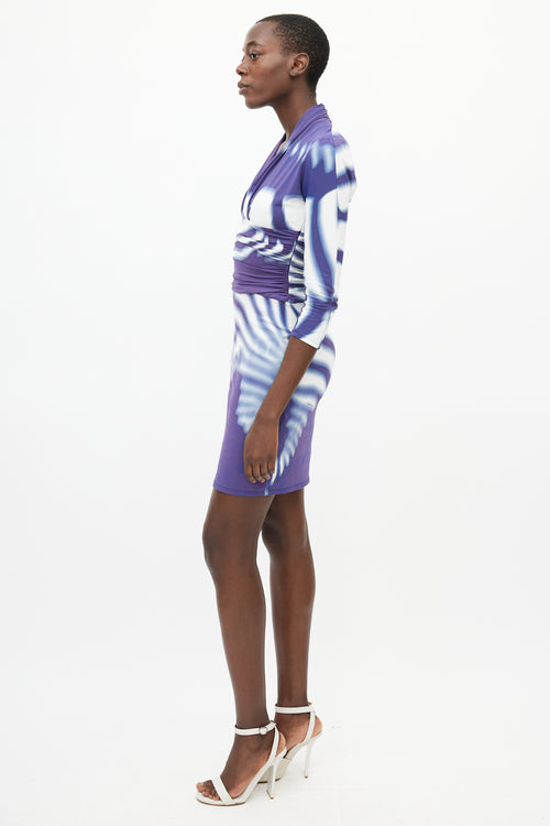 Roberto Cavalli Purple & White Tie Dye Ruched Dress