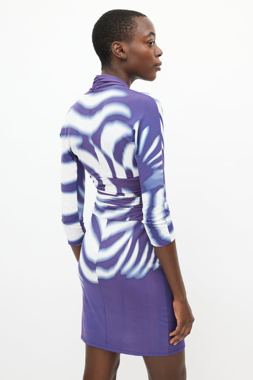 Roberto Cavalli Purple & White Tie Dye Ruched Dress