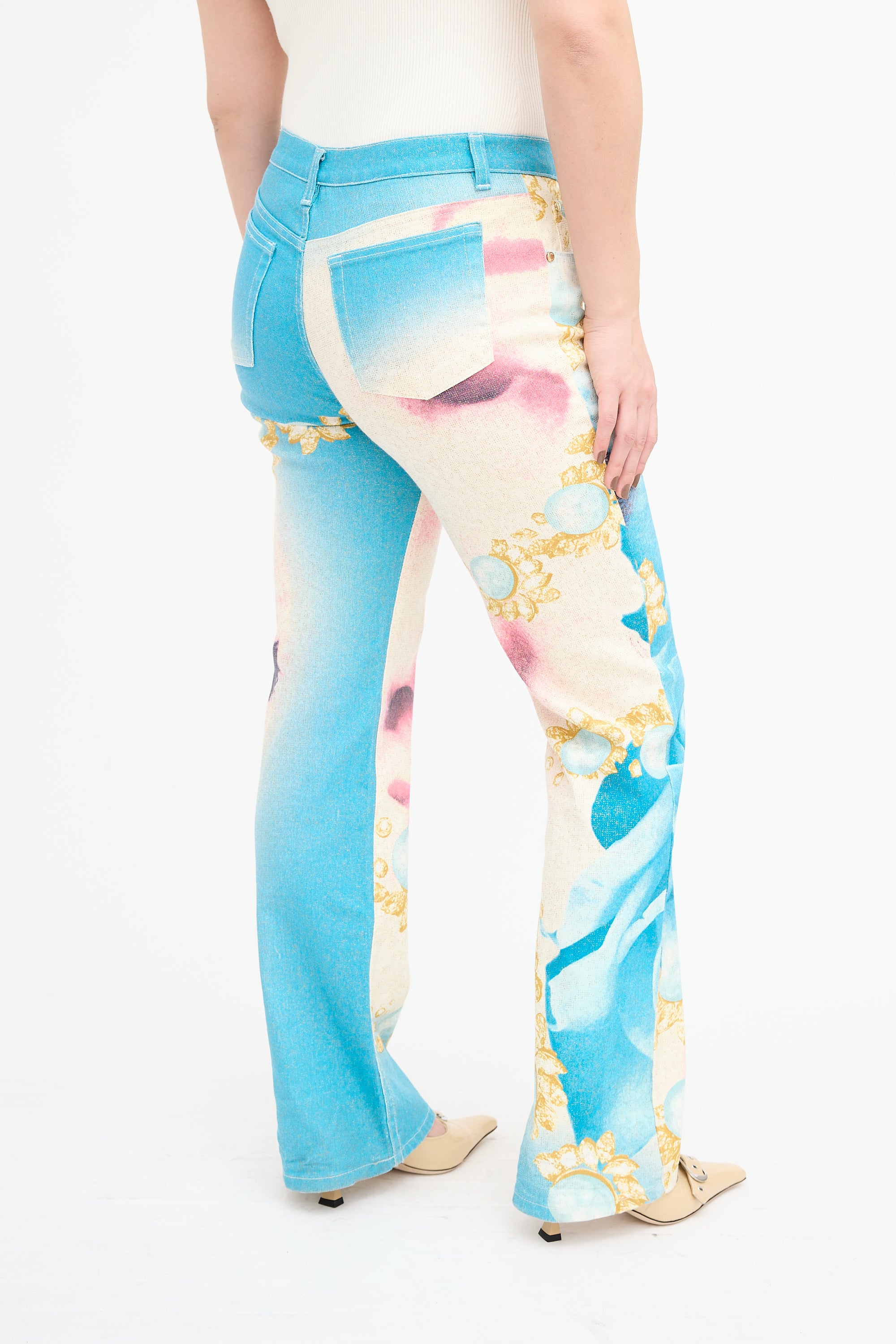 Roberto Cavalli SS 2001 Blue & Multi Sparkly Printed Trouser