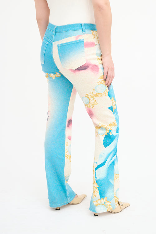 Roberto Cavalli SS 2001 Blue & Multi Sparkly Printed Trouser