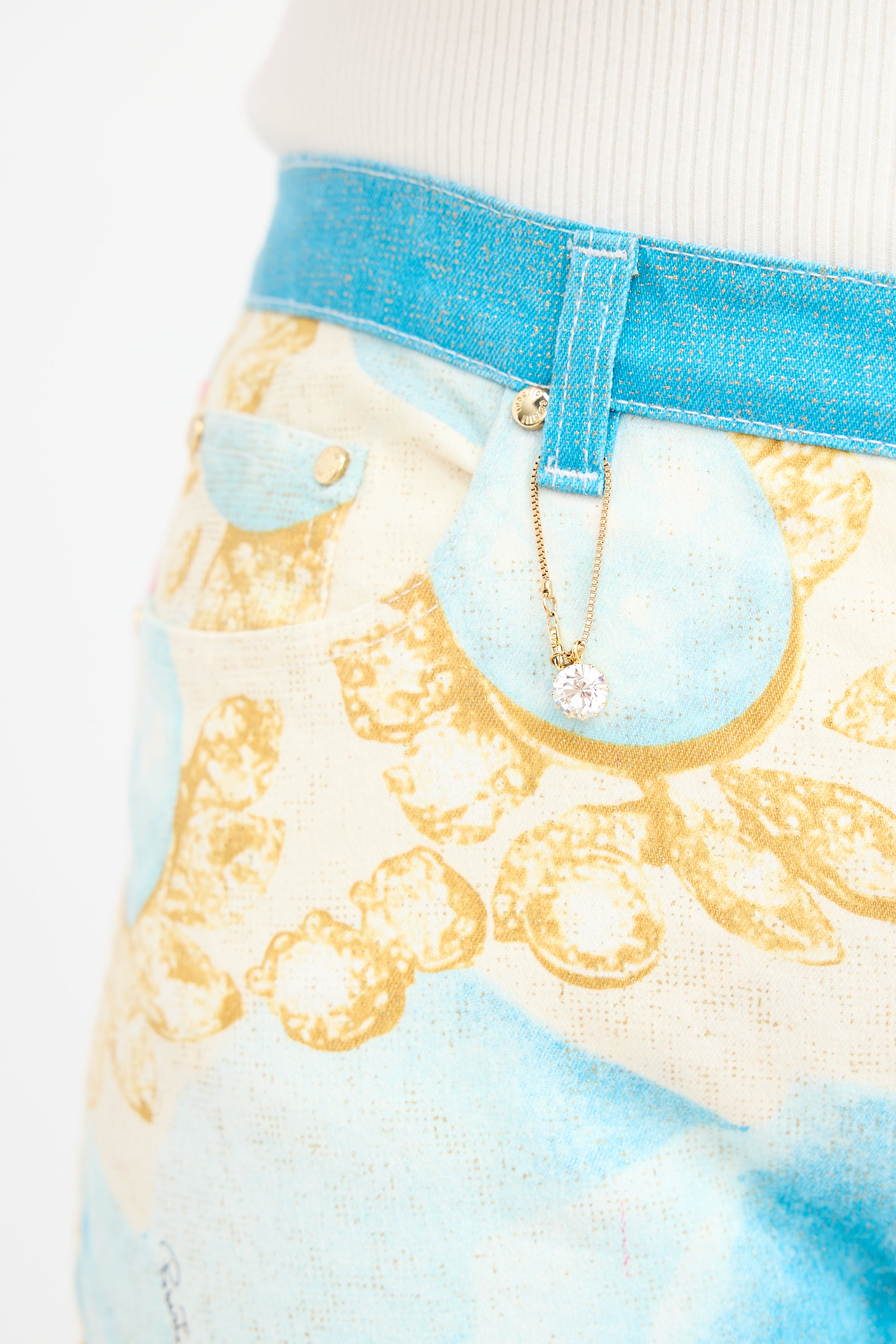 Roberto Cavalli SS 2001 Blue & Multi Sparkly Printed Trouser