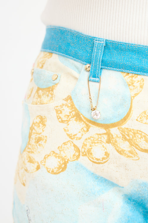 Roberto Cavalli SS 2001 Blue & Multi Sparkly Printed Trouser