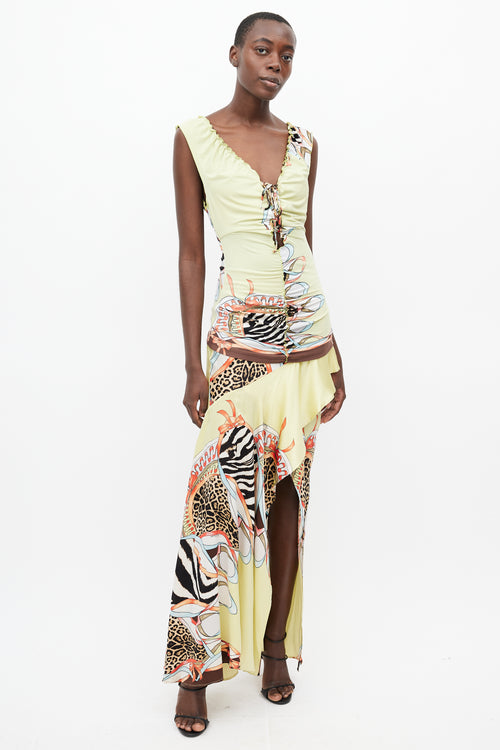 Roberto Cavalli SS 2004 Yellow & Multi Print Top