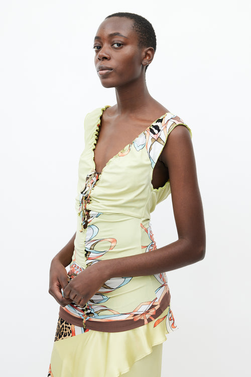 Roberto Cavalli SS 2004 Yellow & Multi Print Top