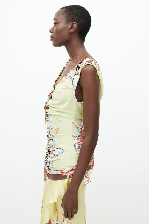 Roberto Cavalli SS 2004 Yellow & Multi Print Top