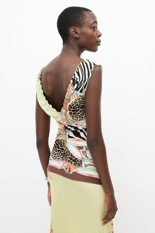 Roberto Cavalli SS 2004 Yellow & Multi Print Top