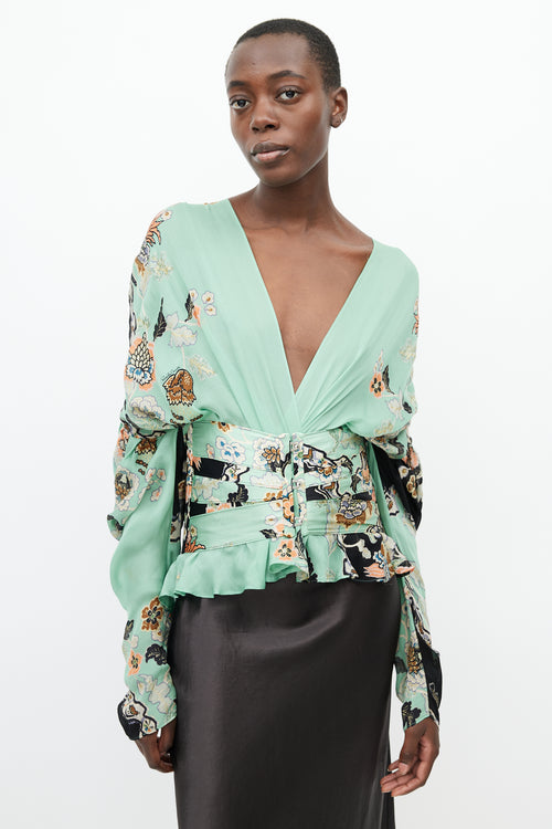 Roberto Cavalli Spring 2003 Green & Multi Silk Corset Blouse